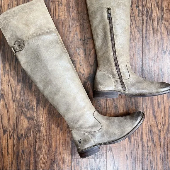 Frye • Shirley OTK Boots over the knee tall suede leather Ash Gray taupe - Picture 9 of 15